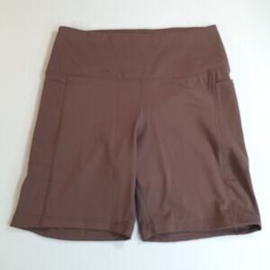 Danskin Brown Bike Shorts Womens Large High Rise Stretch Pockets Athleisure Gym